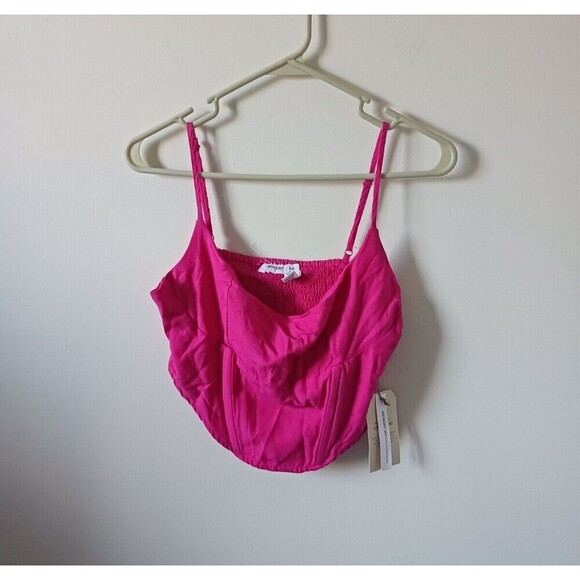 Midnight Sky Juniors Linen Blend Cropped Tank Top Sleeveless Pink Size L NWT - Picture 1 of 6